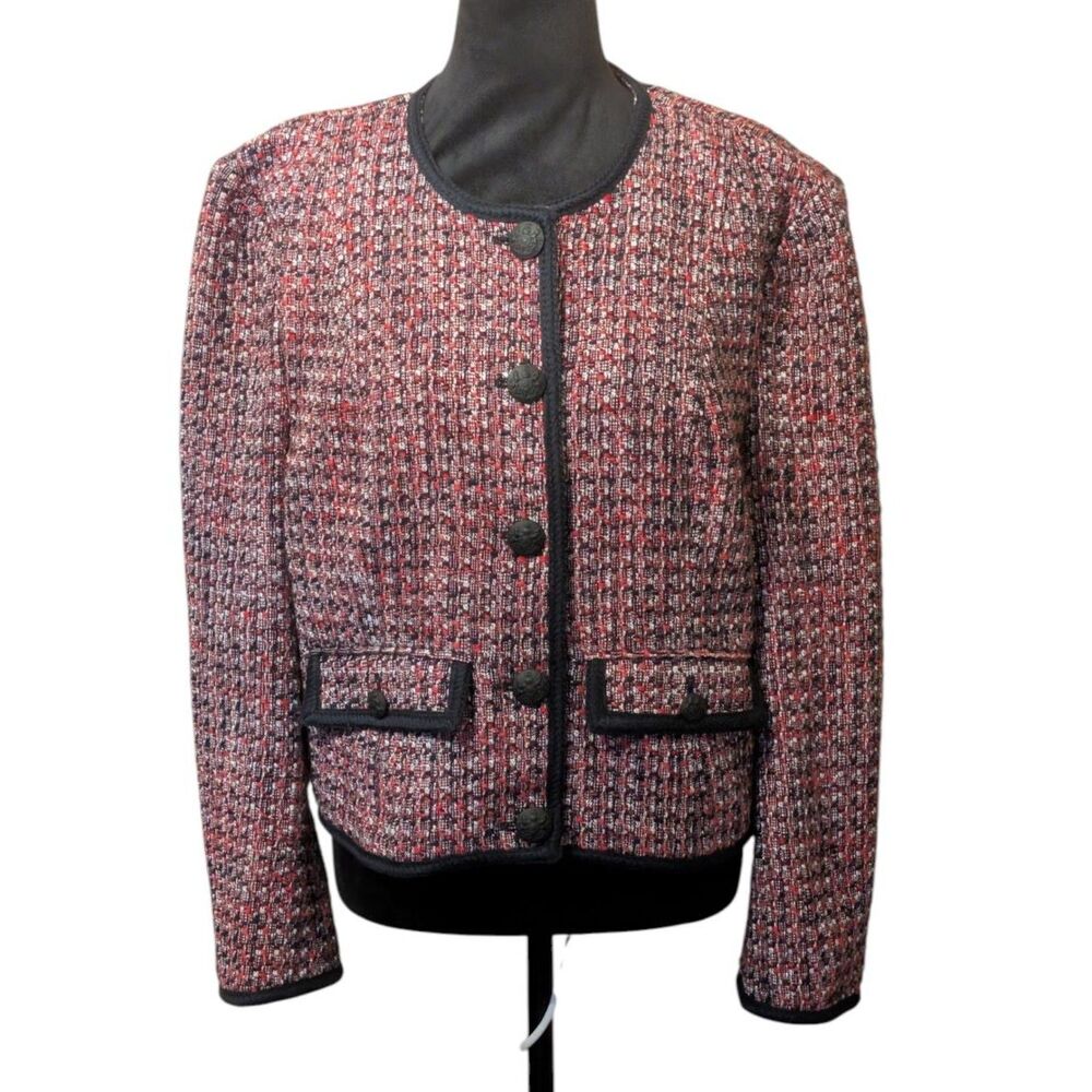 Veronica Beard Ceres Metallic Multi Tweed Jacket Sz 16 Red Navy Gold Luxe